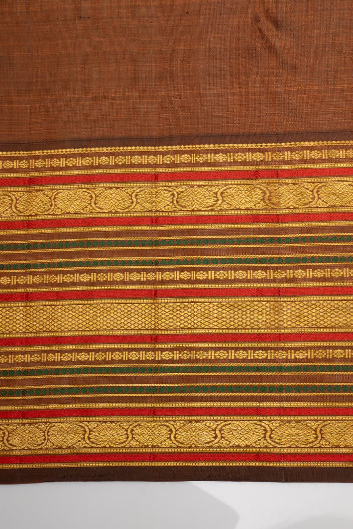 Satin Cream and Brown Varisaipettu Pure Kanchipuram Silk Saree