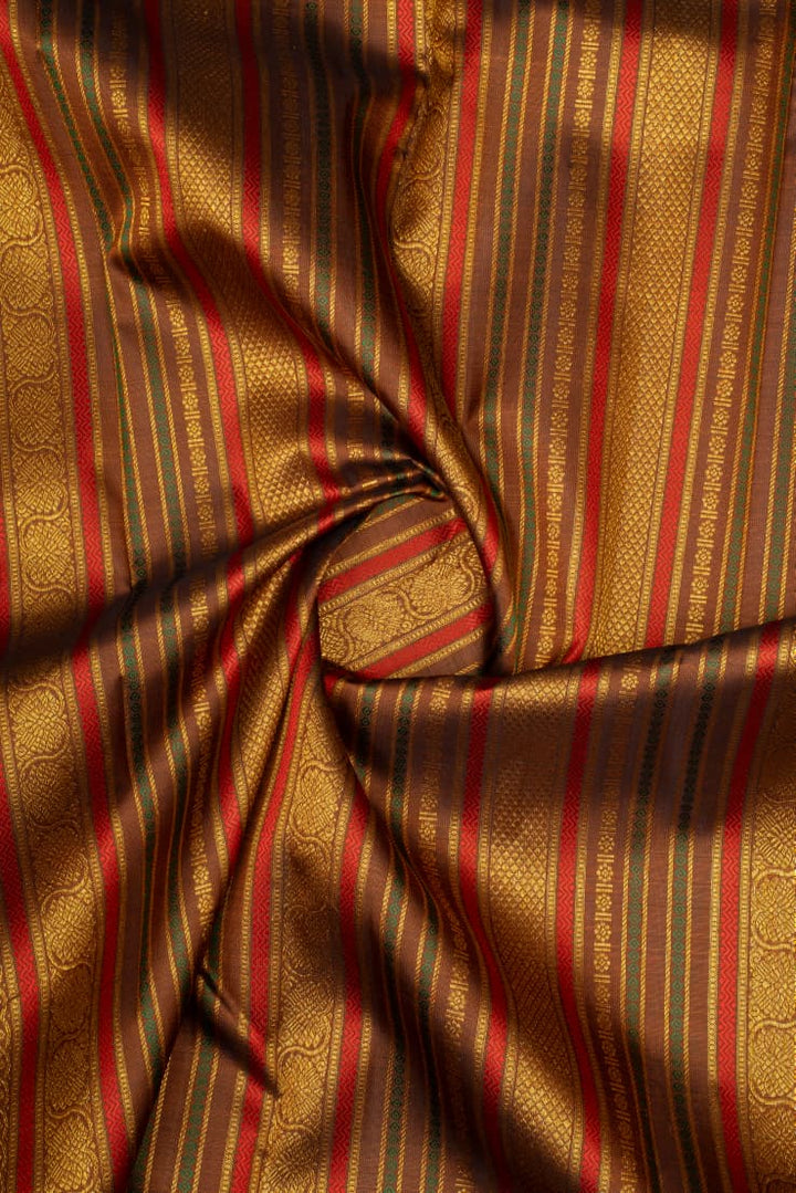 Satin Cream and Brown Varisaipettu Pure Kanchipuram Silk Saree