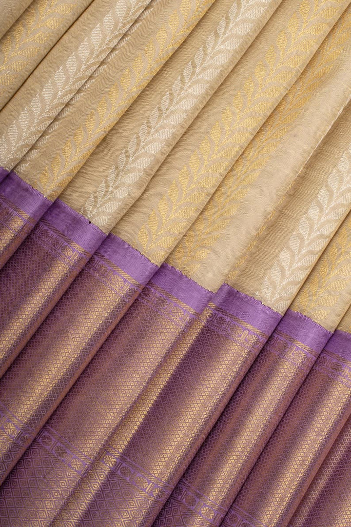 Almond Cream and Lilac Pure Kanchipuram Silk Saree