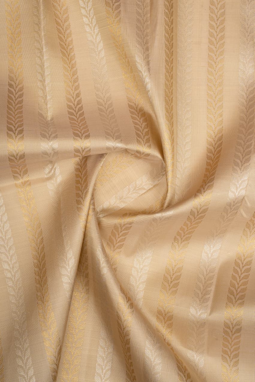 Almond Cream and Lilac Pure Kanchipuram Silk Saree