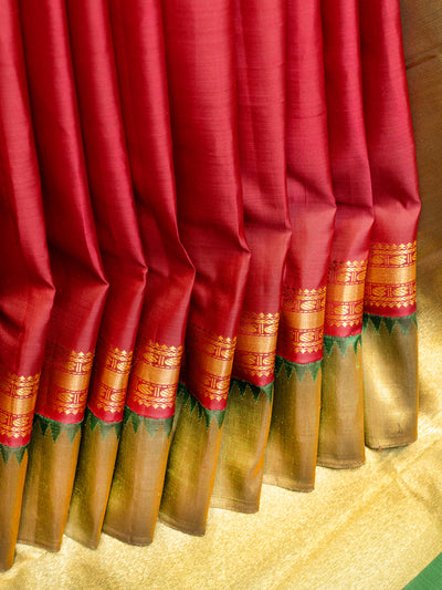 Maroon and Green 8Kol Pure Zari Kanjivaram Silk Saree