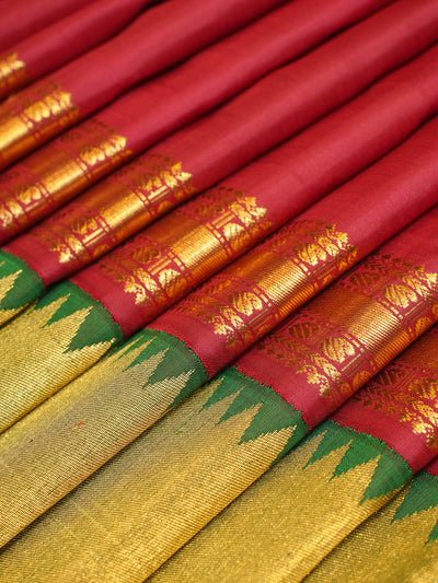 Maroon and Green 8Kol Pure Zari Kanjivaram Silk Saree