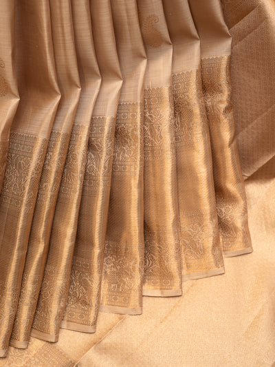 Sand Beige Big Border Pure Kanchipuram Silk Saree