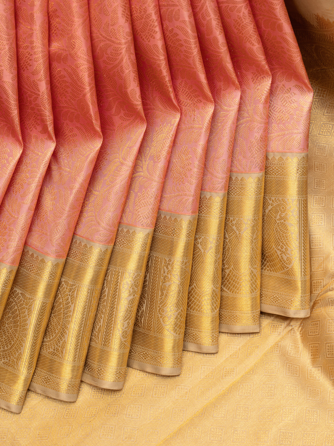 Blush Pink and Oyster Gold Korvai Brocade Pure Kanchipuram Silk Saree