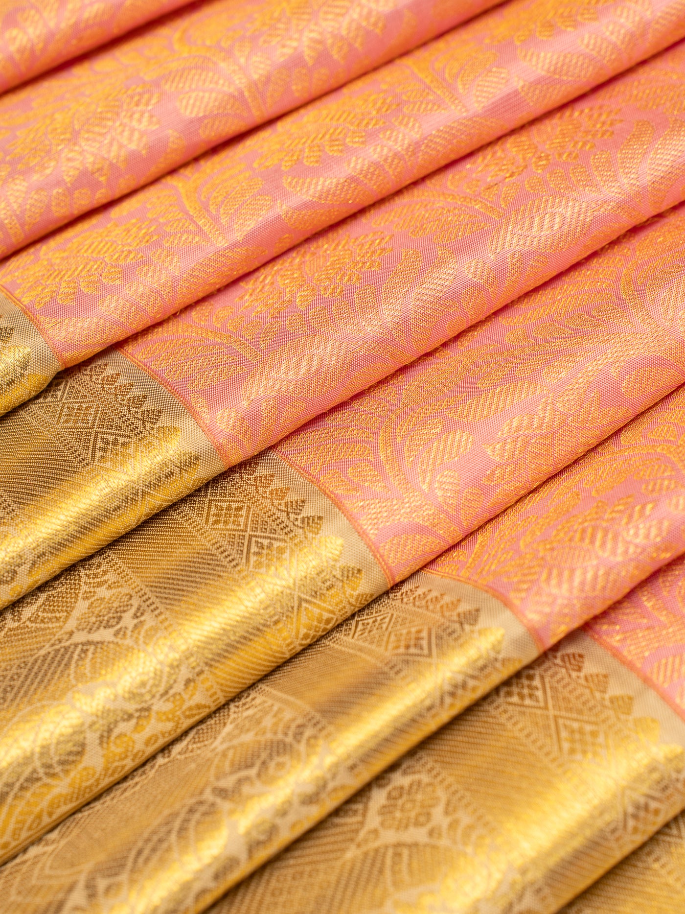 Blush Pink and Oyster Gold Korvai Brocade Pure Kanchipuram Silk Saree