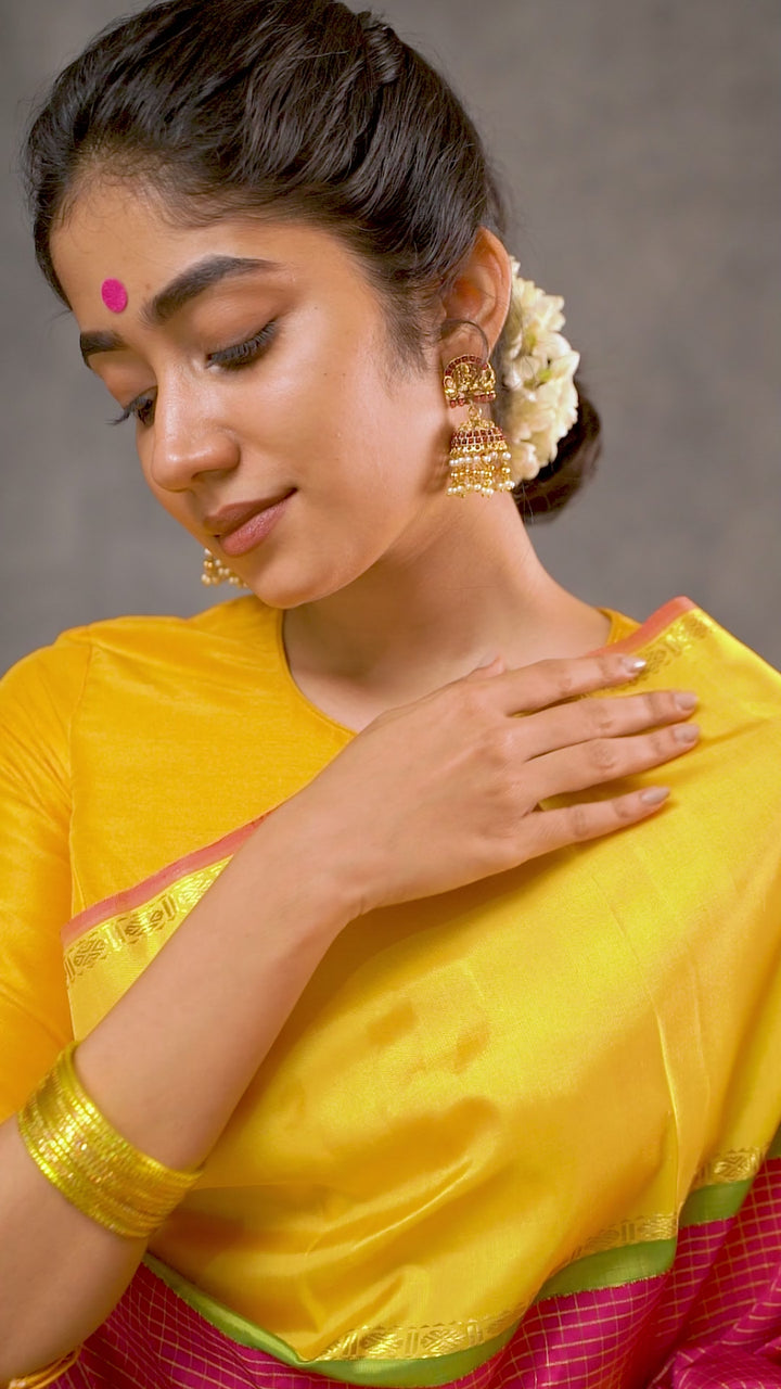 Ruby Pink Pure Zari Checks Kanchipuram Silk Saree