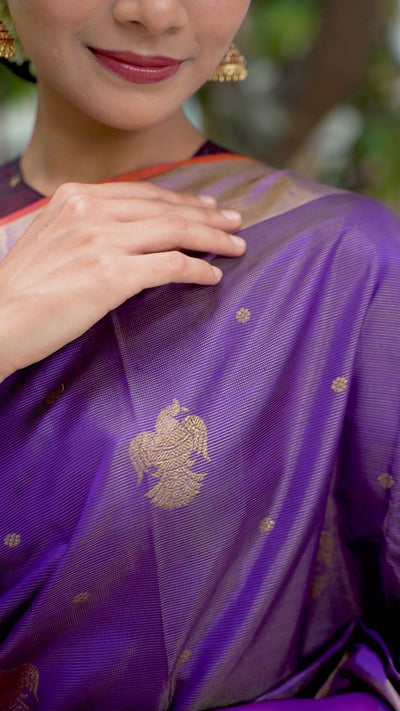 Purple Vairaoosi Iruthalaipakshi Pure Zari Kanchipuram Silk Saree