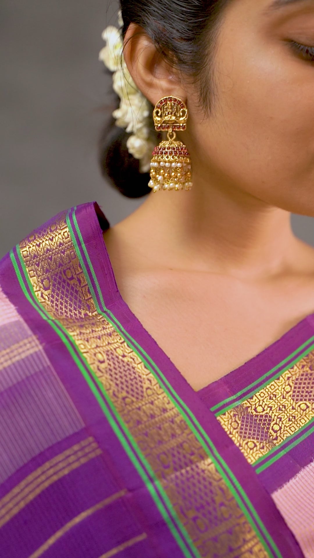 Blush Pink and Purple Pure Zari Kanchipuram Silk Saree