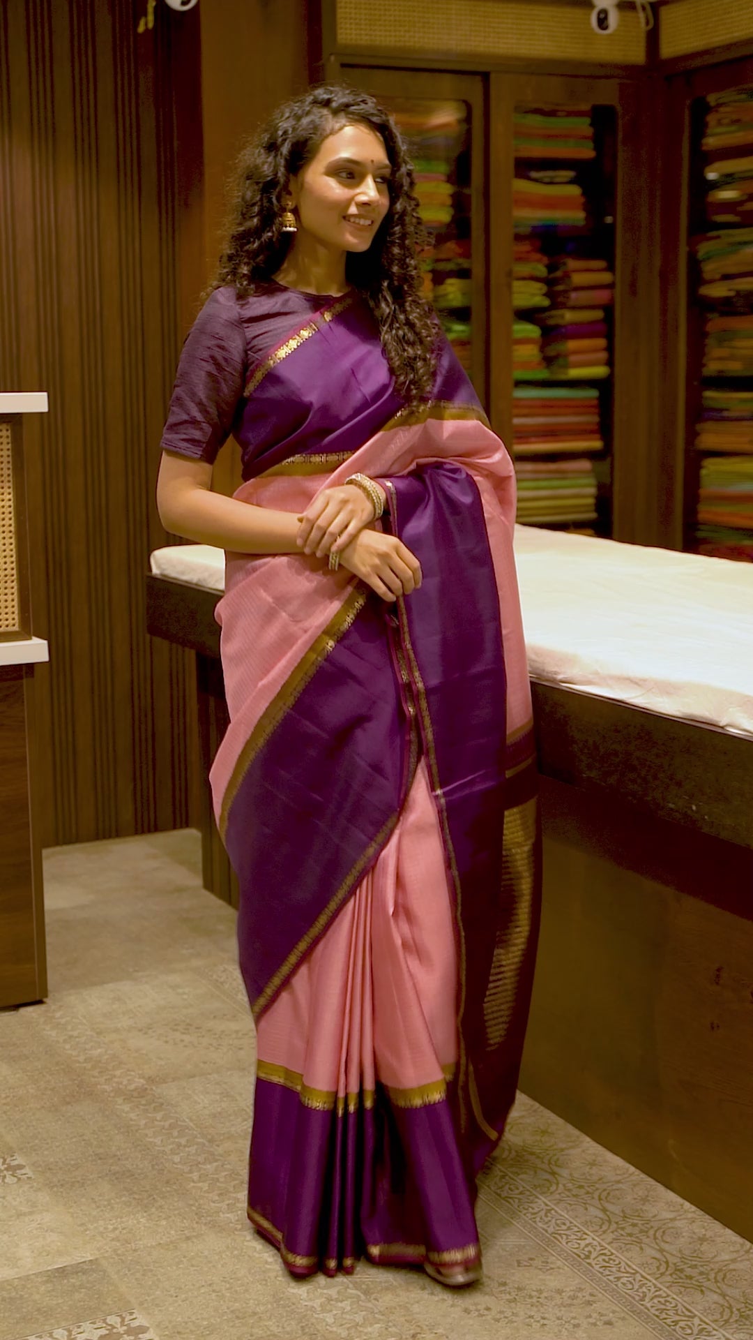 Lotus Pink Checks Pure Zari Kanchipuram Silk Saree