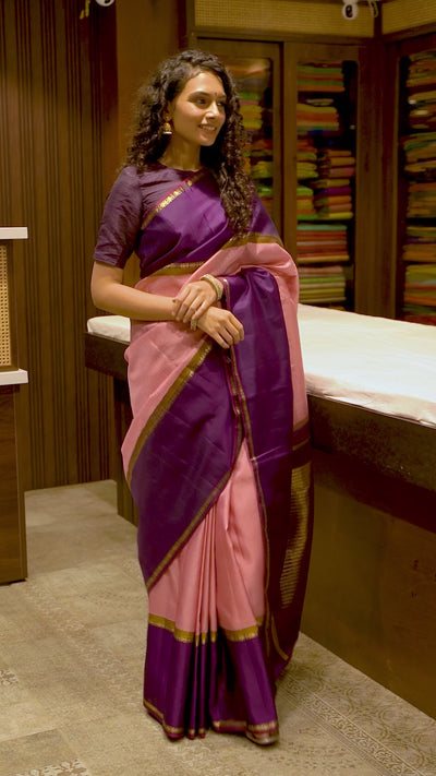 Lotus Pink Checks Pure Zari Kanchipuram Silk Saree