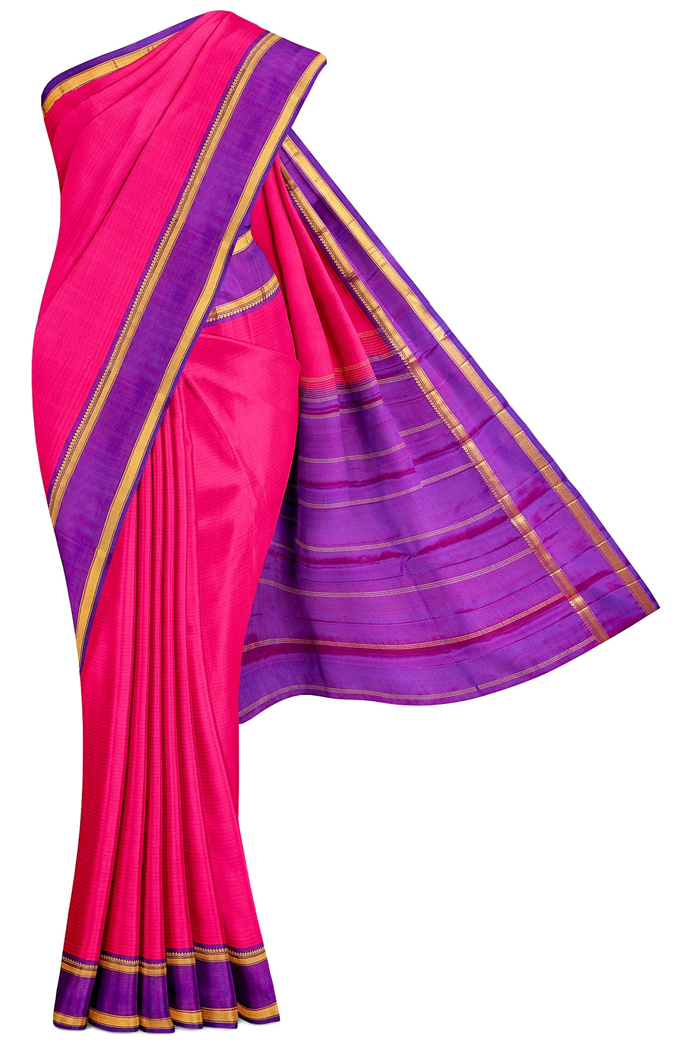 Pink Stripes and Purple Pure Kanjivaram Silk Saree - Clio Silks