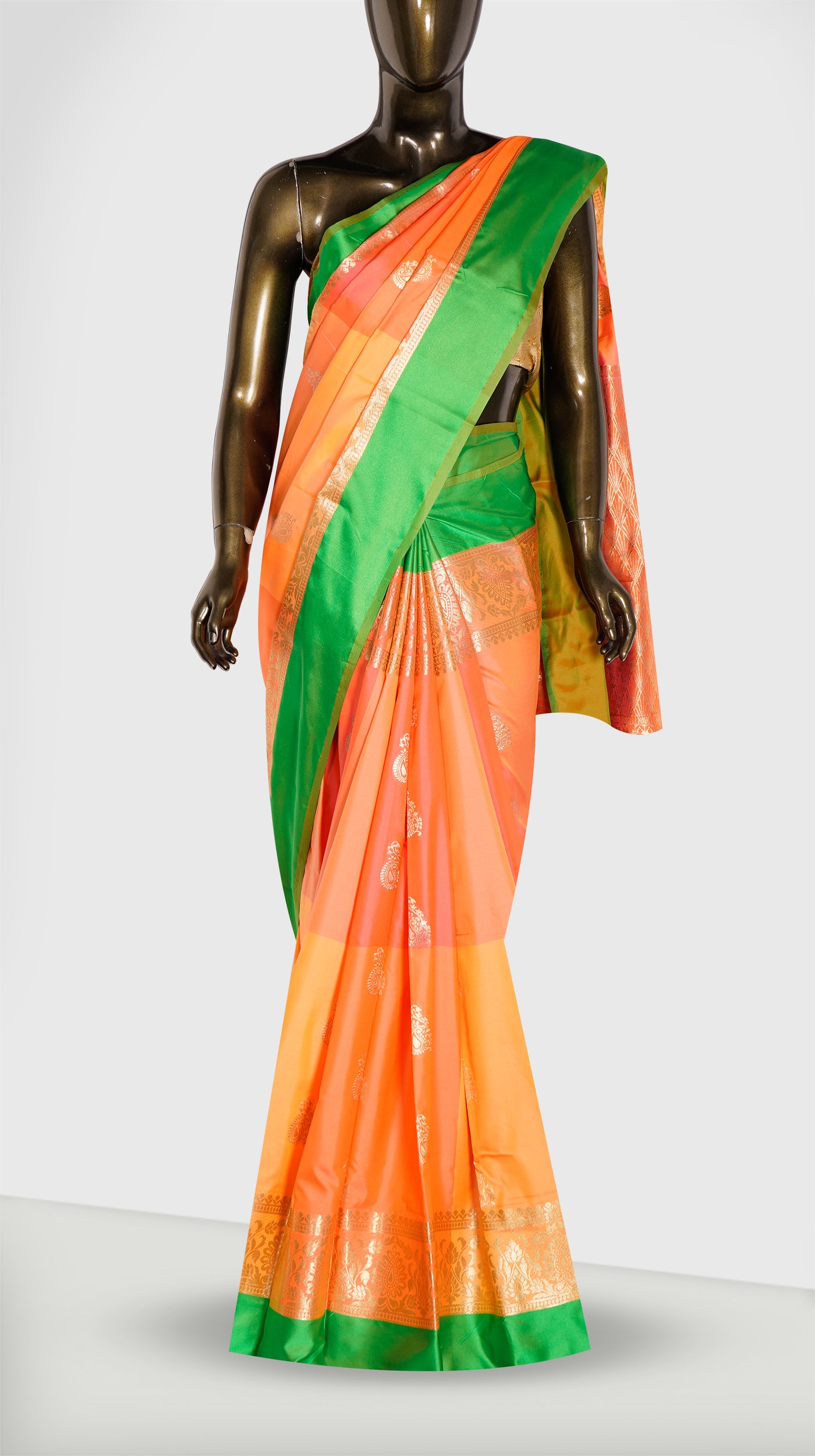 Peach Orange Multi Checks saree - Clio Silks