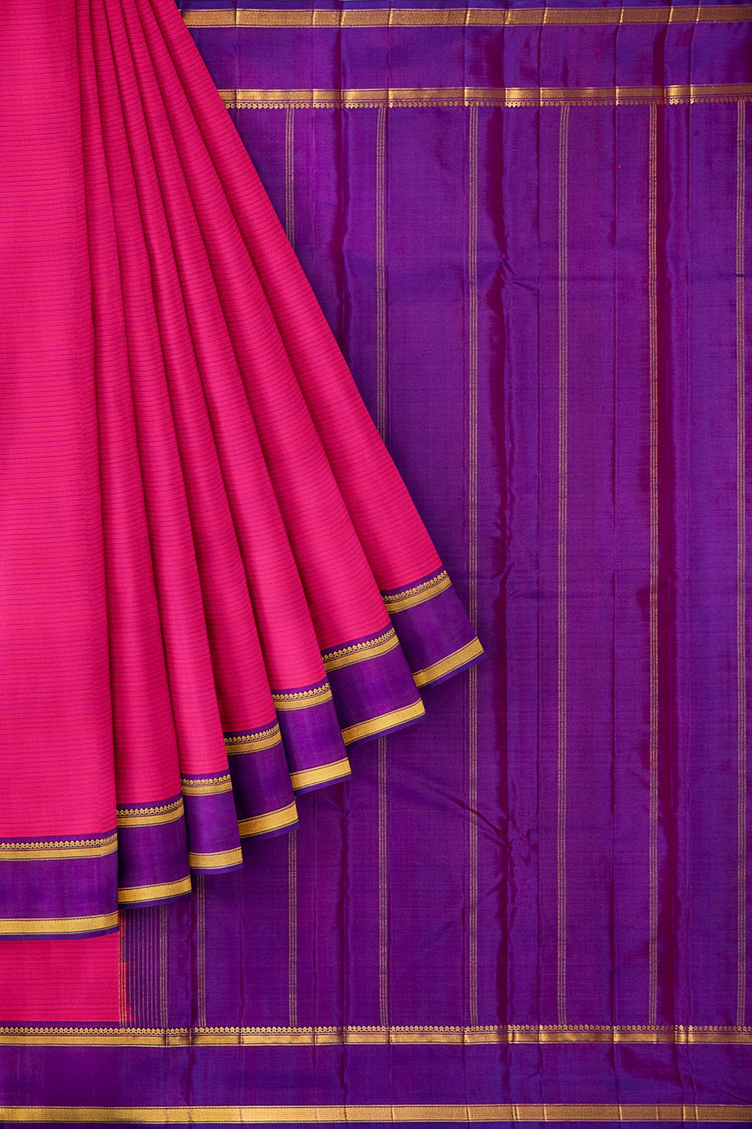 Pink Stripes and Purple Pure Kanjivaram Silk Saree - Clio Silks
