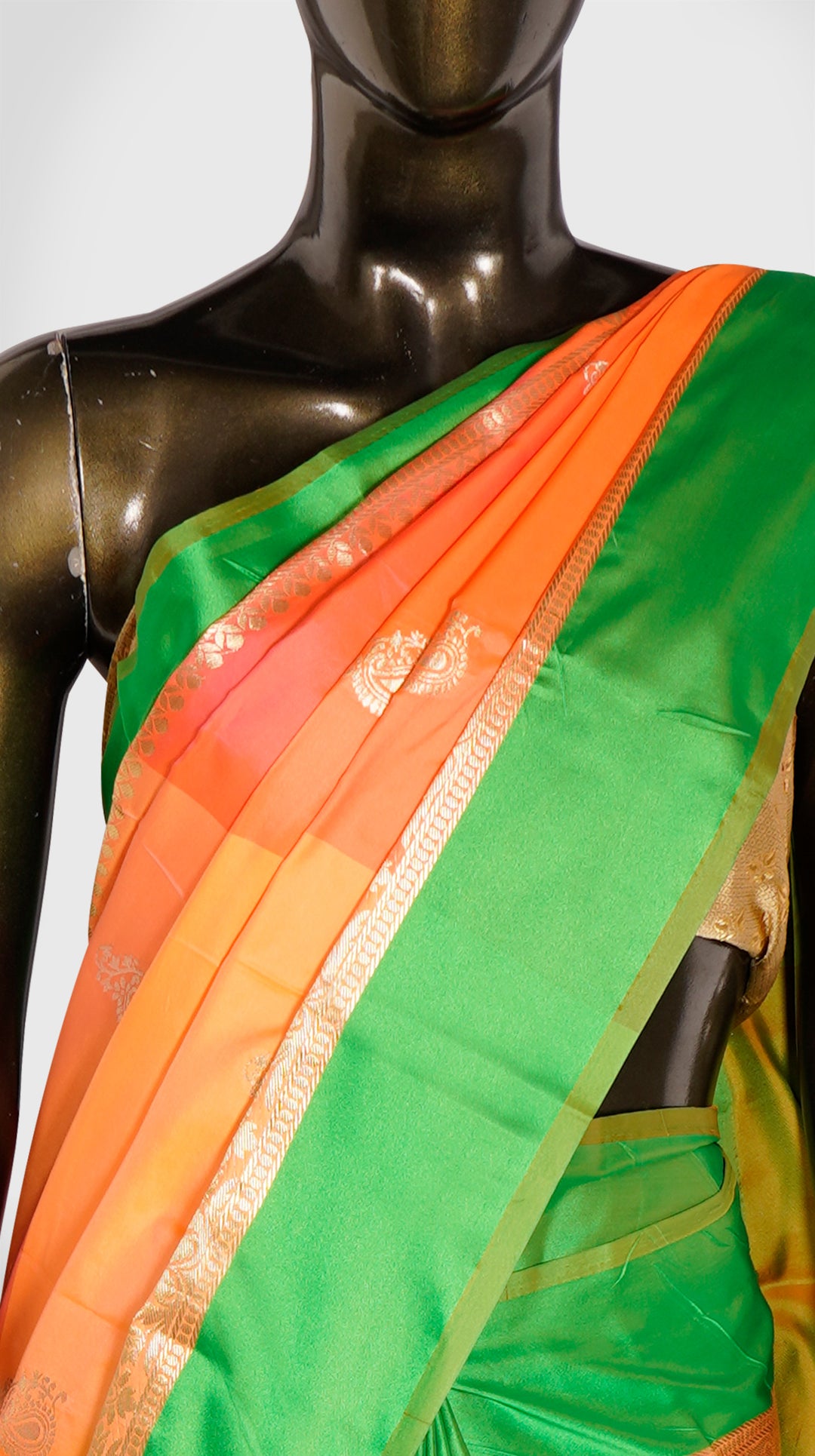 Peach Orange Multi Checks saree - Clio Silks