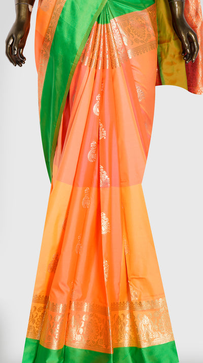 Peach Orange Multi Checks saree - Clio Silks