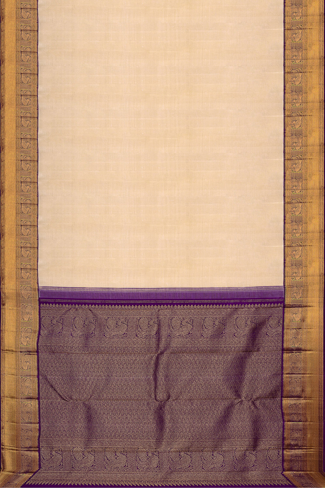 Cream and Violet  Korvai Kanjivaram Silk Saree - Clio Silks