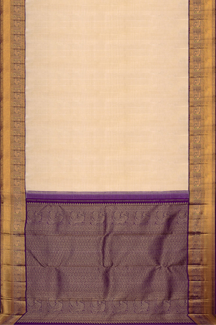 Cream and Violet  Korvai Kanjivaram Silk Saree - Clio Silks