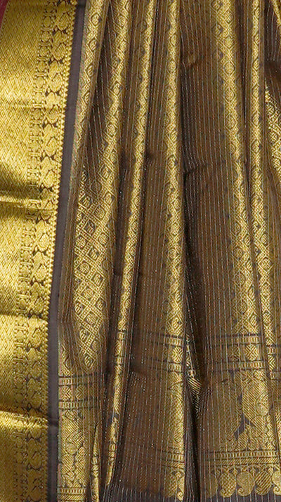 Brown Zari checks pure kanjivaram silk saree - Clio Silks