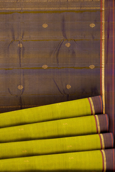 Leaf Green Stripes and Purple Pure Kanjivaram Silk Saree - Clio Silks