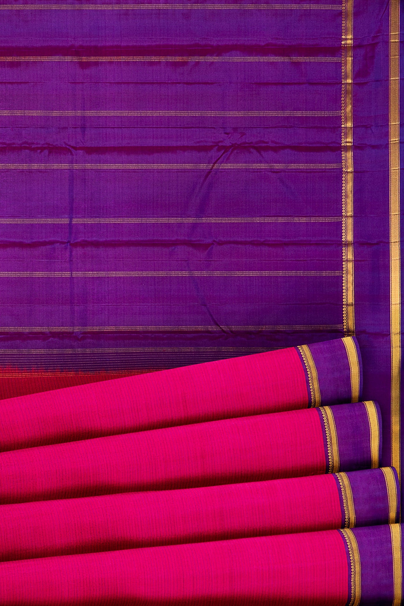 Pink Stripes and Purple Pure Kanjivaram Silk Saree - Clio Silks