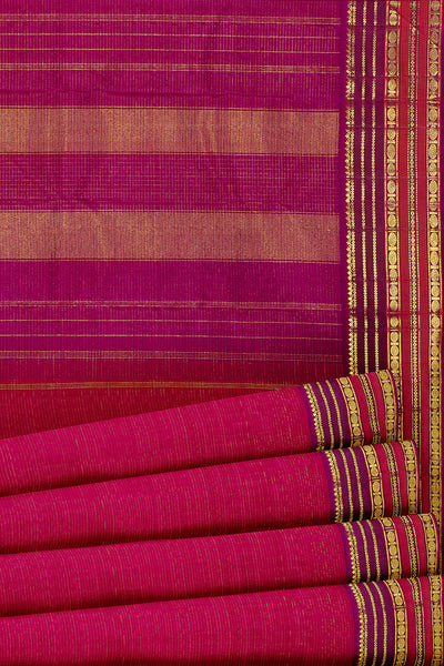 Ruby Pink Zari Stripes Pure Kanjivaram Silk Sari - Clio Silks