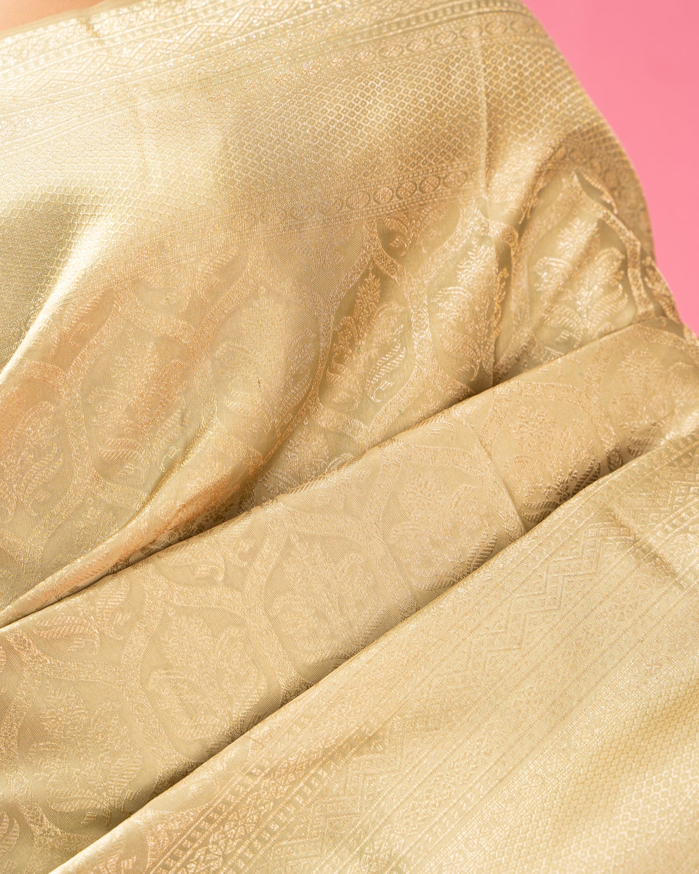Oyster Gold Brocade Kanjivaram Silk Sari - Clio Silks