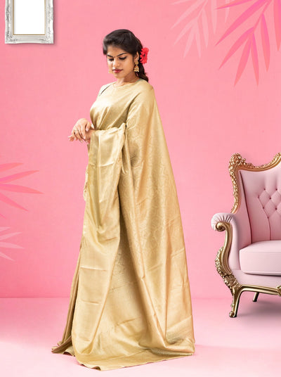 Oyster Gold Brocade Kanjivaram Silk Sari - Clio Silks