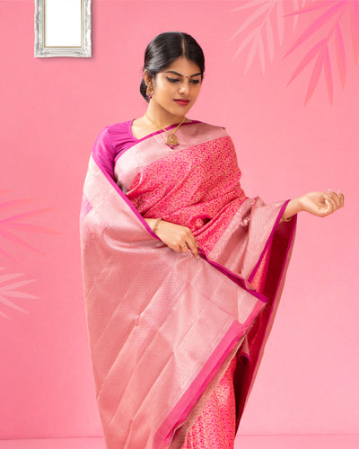 Magenta and Purple Brocade Pure Kanjivaram Silk Sari - Clio Silks