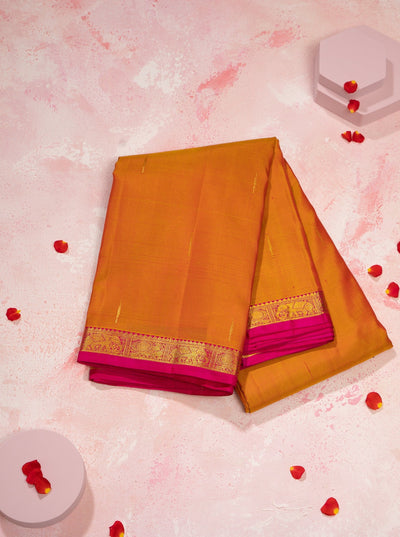 Rust Orange and Magenta Malli Moggu Pure Kanjivaram Silk Sari - Clio Silks