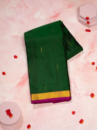 Bottle Green and Magenta Malli Moggu Pure Kanjivaram Silk Sari - Clio Silks