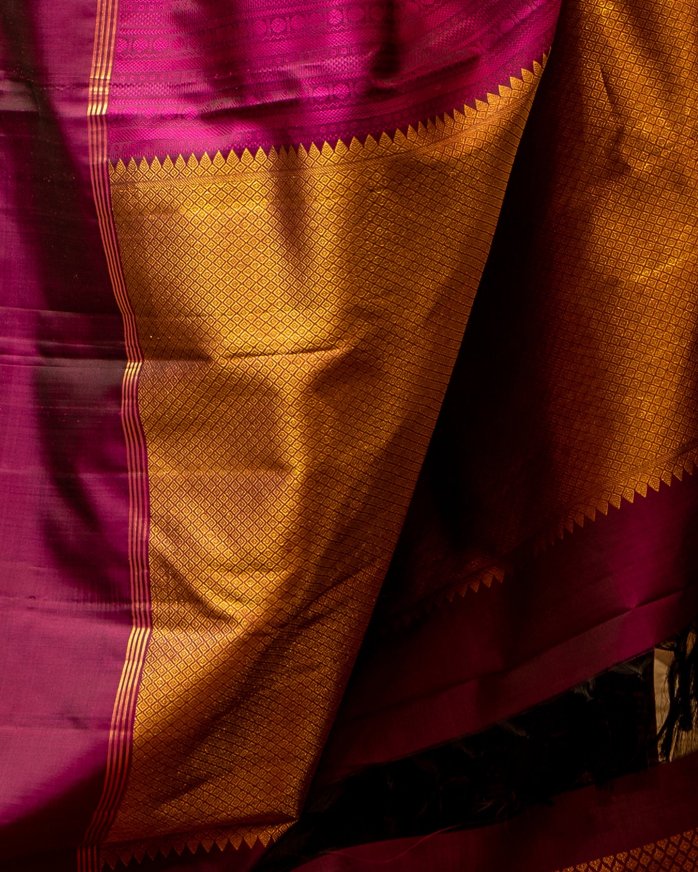 Mulberry Purple Jacquard Stripes Pure Kanjivaram Silk Sari - Clio Silks