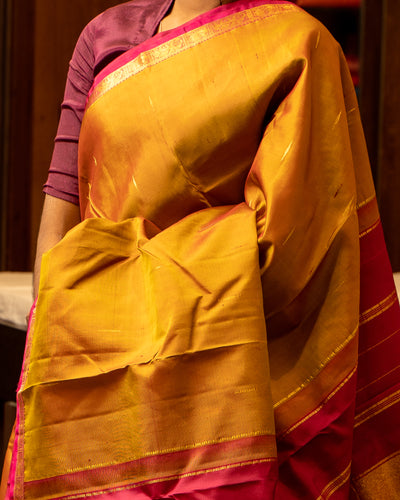 Mustard Gold Malli Moggu Pure Kanjivaram Silk Sari - Clio Silks