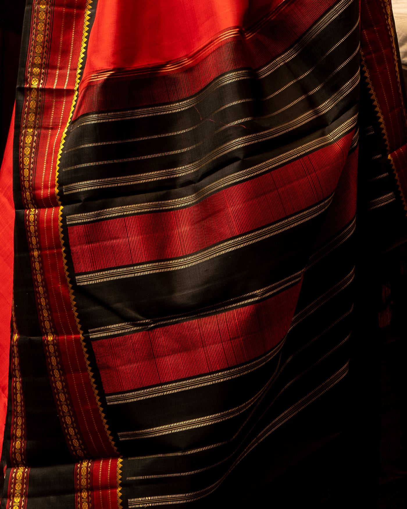 Red and Black Pattu Pettu Pure Kanjivaram Silk Sari - Clio Silks