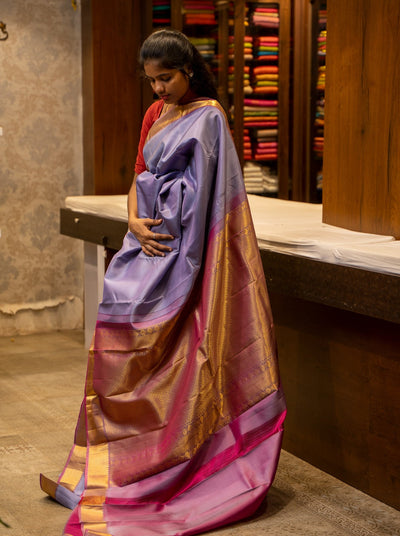 Lavender and Pink Gold Zari Pure Kanjivaram Silk Sari - Clio Silks