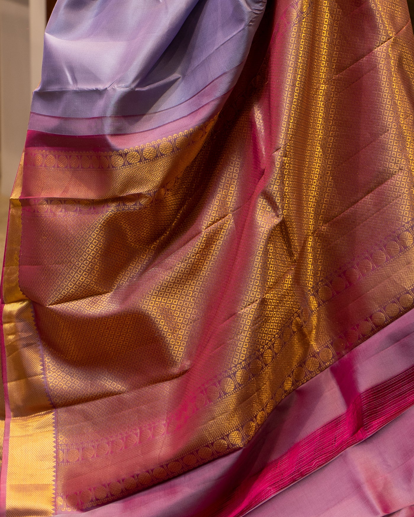 Lavender and Pink Gold Zari Pure Kanjivaram Silk Sari - Clio Silks
