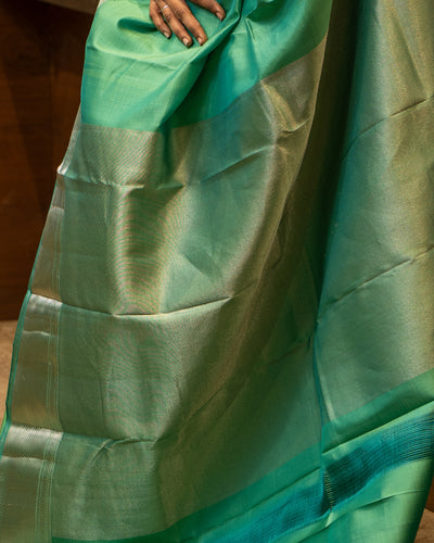 Sea-foam Green Silver Zari Pure Kanjivaram Silk Sari - Clio Silks