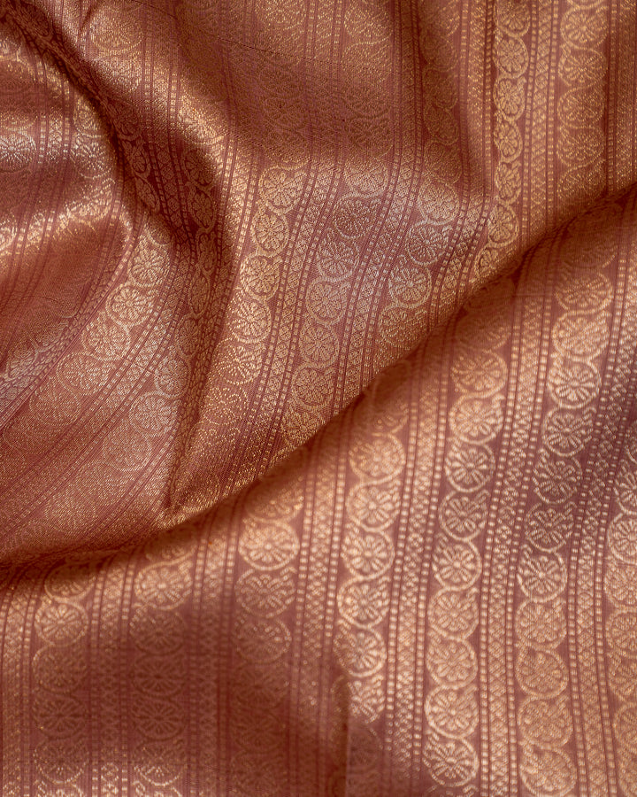 Mauve Pastel Brocade Zari Panel Pure Kanjivaram Silk Sari - Clio Silks