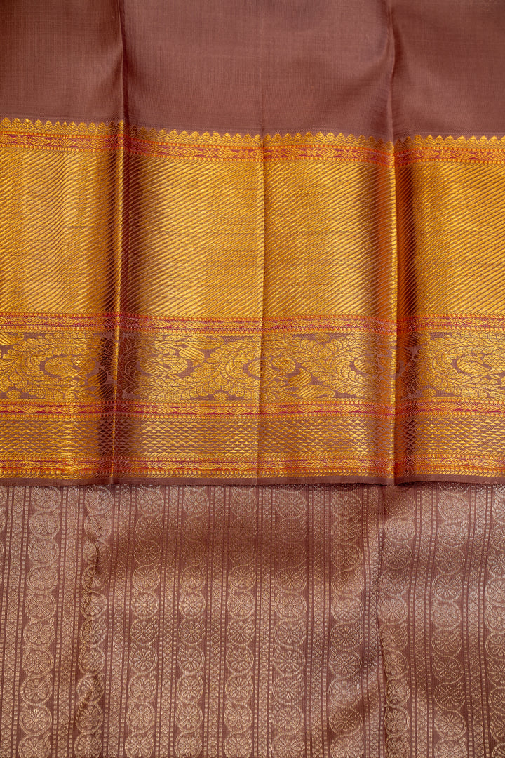 Mauve Pastel Brocade Zari Panel Pure Kanjivaram Silk Sari - Clio Silks