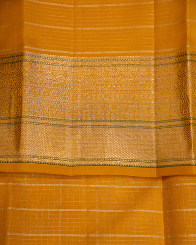 Honey Yellow Muthukattam Pure Kanjivaram Silk Sari - Clio Silks