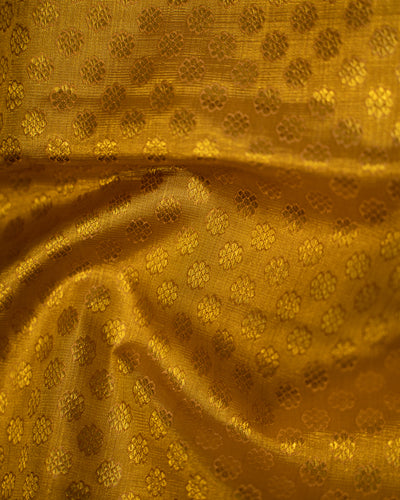 Sunset Golden Brocade Pure Kanjivaram Silk Sari - Clio Silks