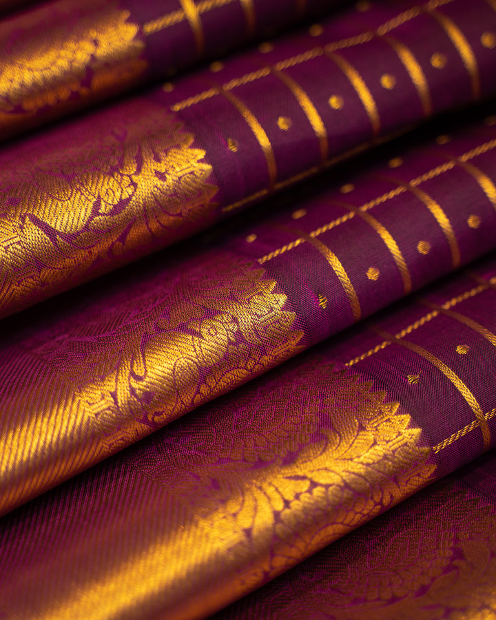 Sangria Purple Traditional Pure Kanjivaram Silk Sari - Clio Silks
