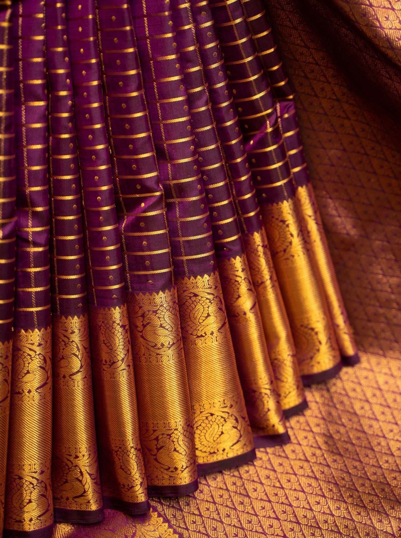 Sangria Purple Traditional Pure Kanjivaram Silk Sari - Clio Silks