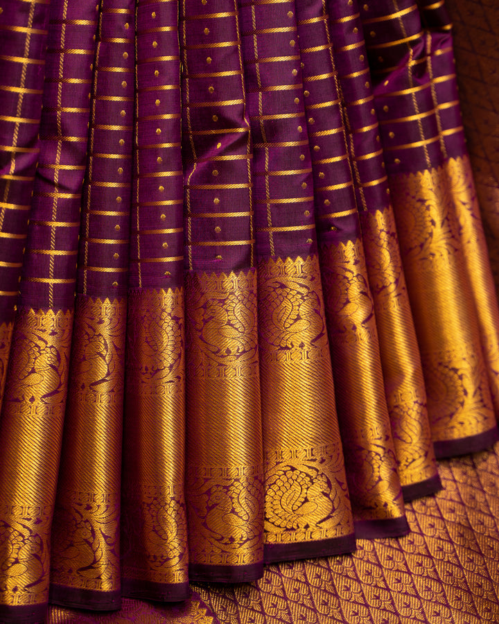 Sangria Purple Traditional Pure Kanjivaram Silk Sari - Clio Silks