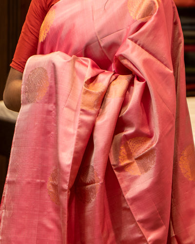 Lotus Pink Borderless Annapakshi Motifs Pure Soft Silk Sari - Clio Silks