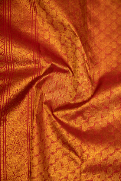 Lilac Peach and Beige Pastel Stripes Rettai Pettu Pure Kanjivaram Silk Sari - Clio Silks