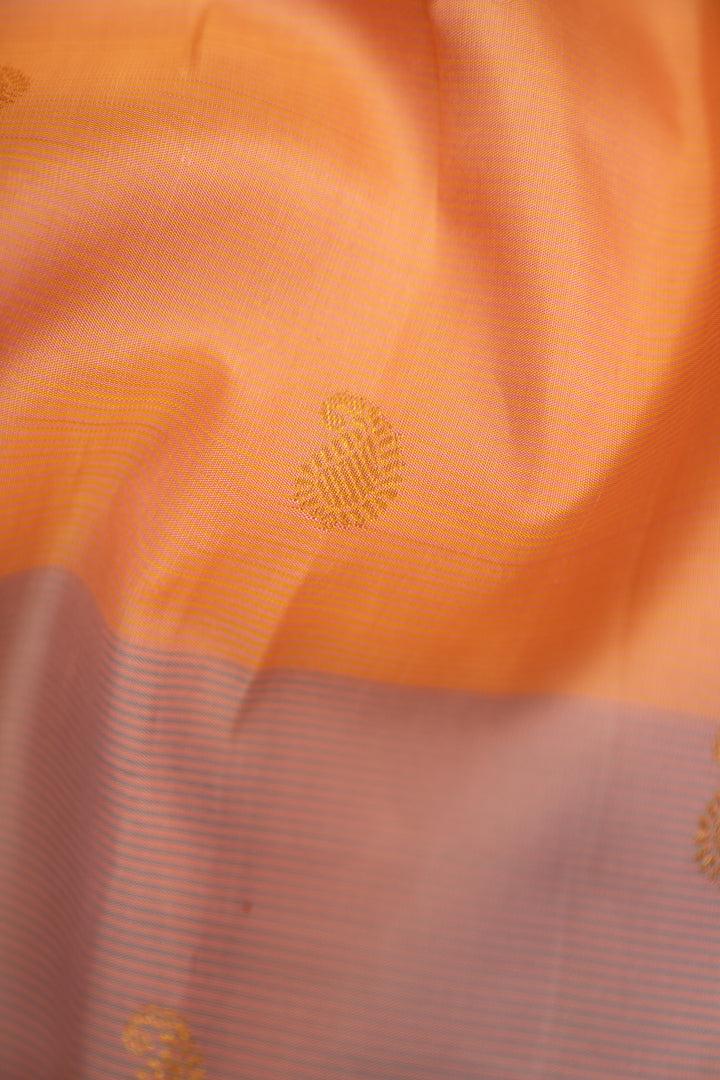 Lilac Peach and Beige Pastel Stripes Rettai Pettu Pure Kanjivaram Silk Sari - Clio Silks