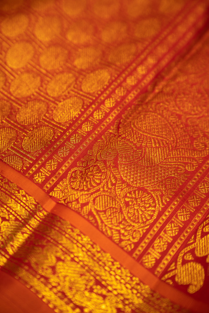 Lilac Peach and Beige Pastel Stripes Rettai Pettu Pure Kanjivaram Silk Sari - Clio Silks