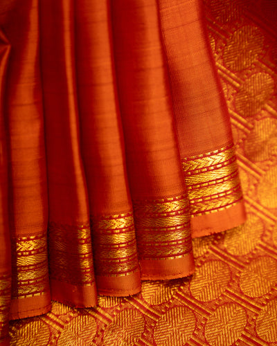 Lilac Peach and Beige Pastel Stripes Rettai Pettu Pure Kanjivaram Silk Sari - Clio Silks
