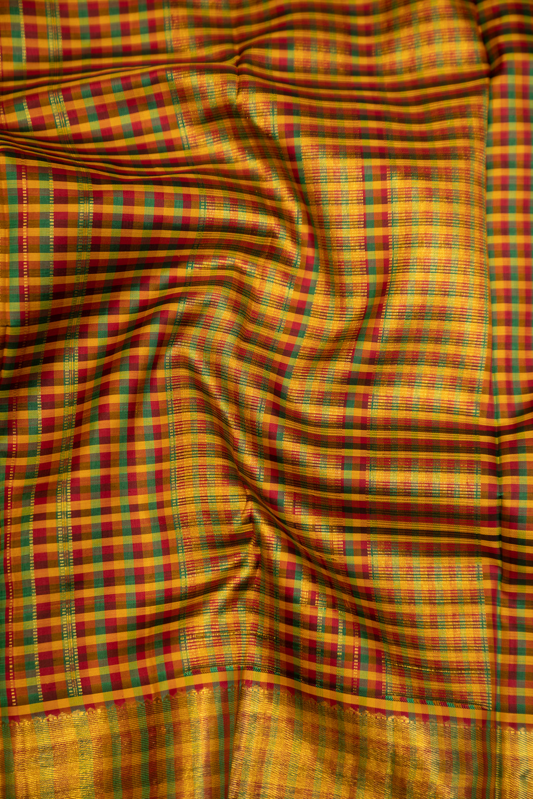 Black and Multi checks Kanjivaram Silk Sari - Clio Silks