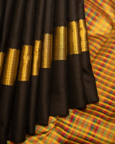 Black and Multi checks Kanjivaram Silk Sari - Clio Silks